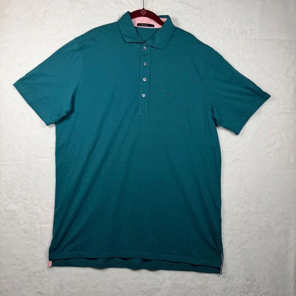 Greyson Polo Shirt XL Teal Green Pima Cotton Blend Pocket Golf Short Sleeve